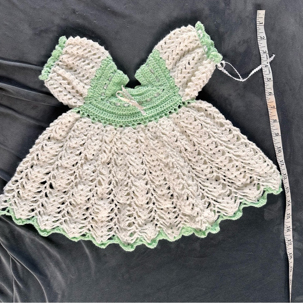 Green and White Crochet Dress with Lacy Pattern